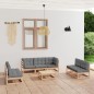 vidaXL Juego de muebles de jardín 8 pzas y cojines madera maciza pino vidaXL Juego de muebles de jardín 8 pzas y cojines madera maciza pino