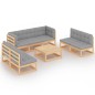 vidaXL Juego de muebles de jardín 8 pzas y cojines madera maciza pino vidaXL Juego de muebles de jardín 8 pzas y cojines madera maciza pino
