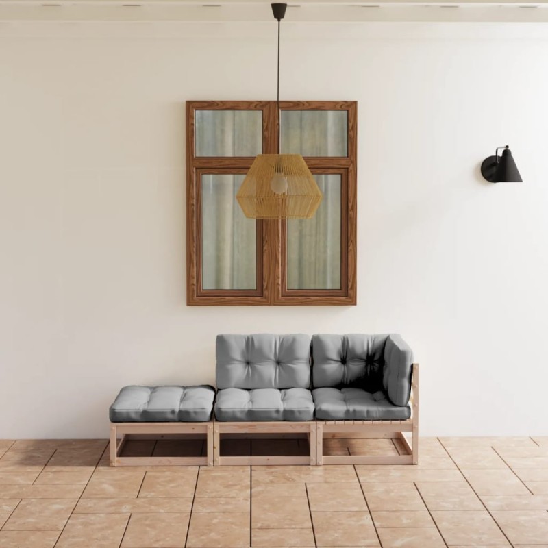vidaXL Juego de muebles de jardín 3 pzas y cojines madera maciza pino vidaXL Juego de muebles de jardín 3 pzas y cojines madera maciza pino