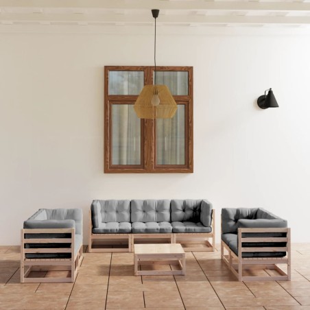 vidaXL Juego de muebles de jardín 8 pzas y cojines madera pino maciza