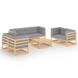 vidaXL Juego de muebles de jardín 8 pzas y cojines madera pino maciza