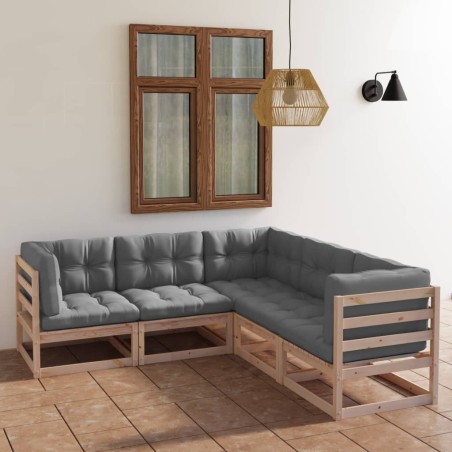 vidaXL Juego de muebles de jardín 5 pzas y cojines madera pino maciza