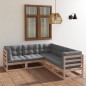 vidaXL Juego de muebles de jardín 5 pzas y cojines madera pino maciza