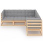 vidaXL Juego de muebles de jardín 5 pzas y cojines madera pino maciza