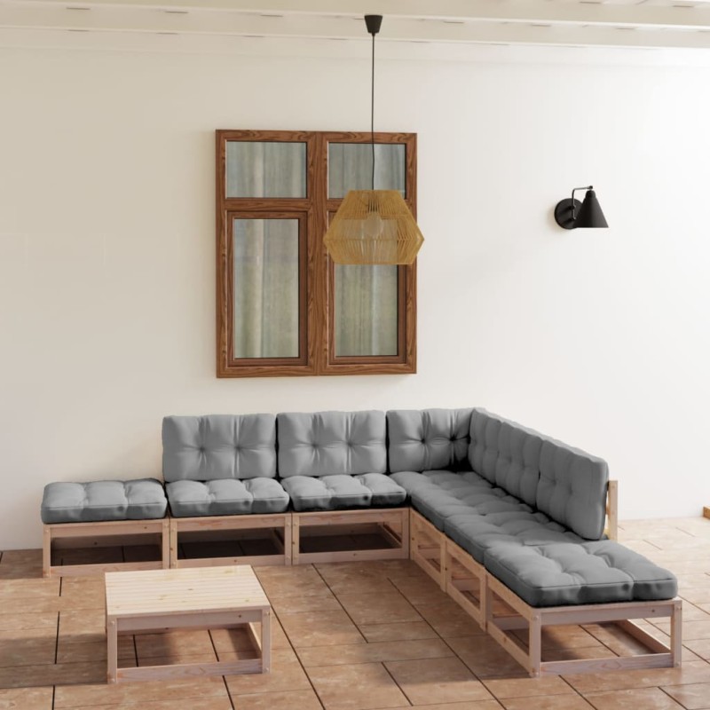 vidaXL Muebles de jardín 8 piezas con cojines de madera de pino maciza vidaXL Muebles de jardín 8 piezas con cojines de madera de pino maciza