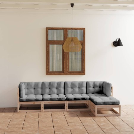 vidaXL Juego de muebles de jardín 5 pzas y cojines madera pino maciza