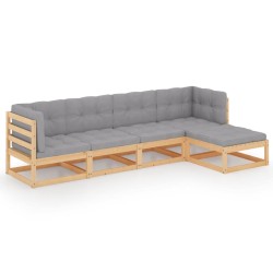 vidaXL Juego de muebles de jardín 5 pzas y cojines madera pino maciza