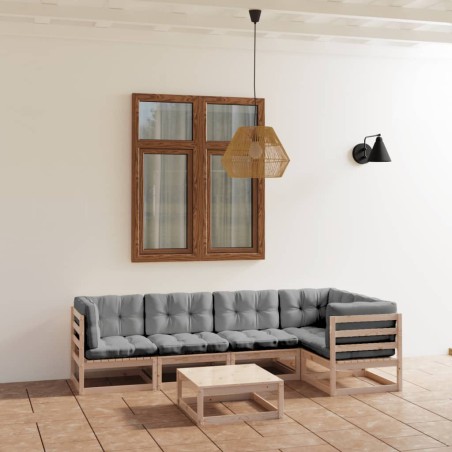 vidaXL Muebles de jardín 6 piezas con cojines de madera de pino maciza