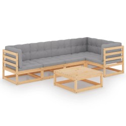 vidaXL Muebles de jardín 6 piezas con cojines de madera de pino maciza