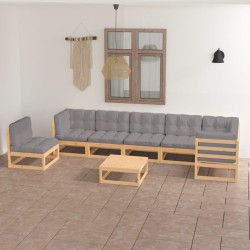 vidaXL Juego de muebles de jardín 8 pzas y cojines madera maciza pino