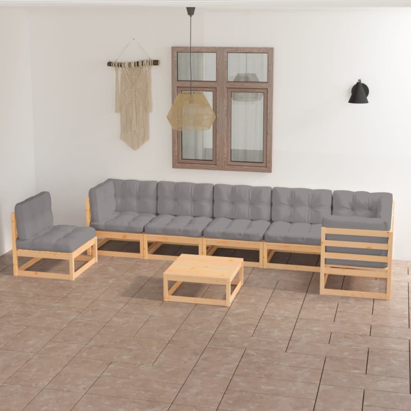 vidaXL Juego de muebles de jardín 8 pzas y cojines madera maciza pino vidaXL Juego de muebles de jardín 8 pzas y cojines madera maciza pino