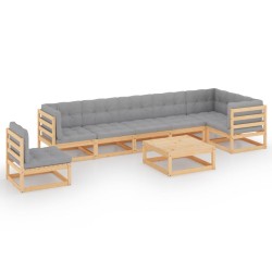 vidaXL Juego de muebles de jardín 8 pzas y cojines madera maciza pino