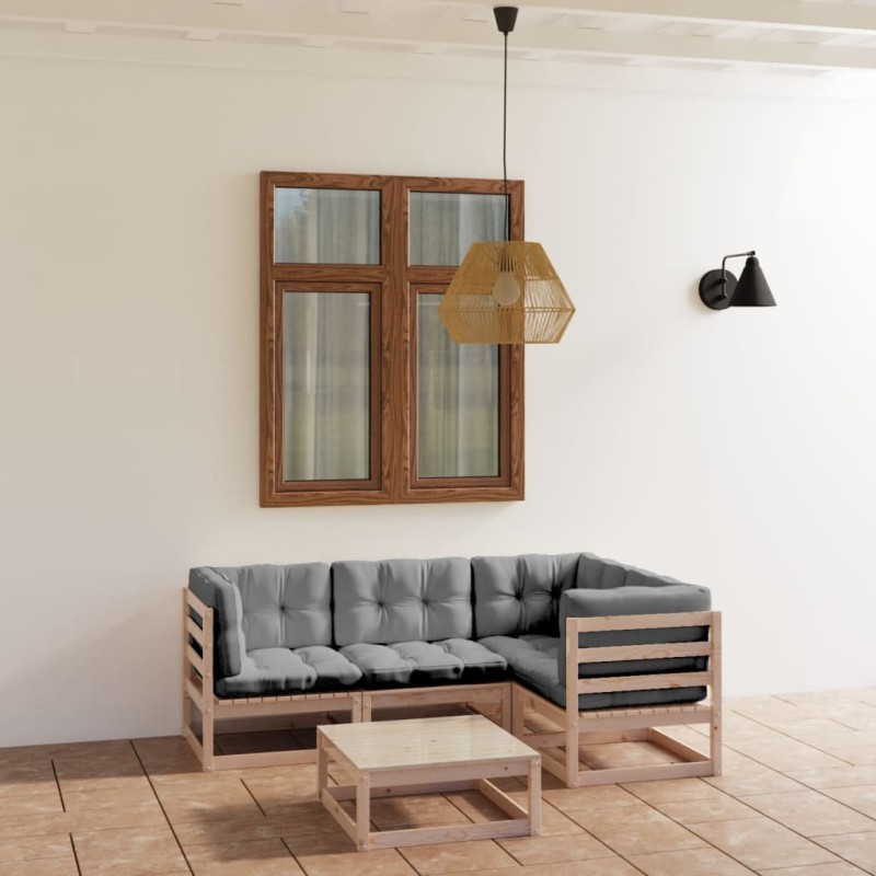 vidaXL Juego de muebles de jardín 5 pzas y cojines madera pino maciza vidaXL Juego de muebles de jardín 5 pzas y cojines madera pino maciza