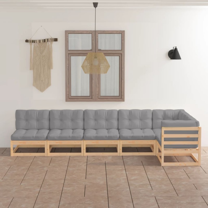 vidaXL Muebles de jardín 6 piezas con cojines de madera de pino maciza vidaXL Muebles de jardín 6 piezas con cojines de madera de pino maciza