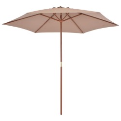 vidaXL Sombrilla de jardín con palo de madera 270 cm gris topo