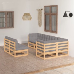 vidaXL Juego de muebles de jardín 7 pzas y cojines madera maciza pino