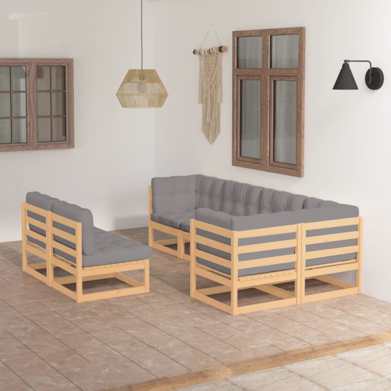 vidaXL Juego de muebles de jardín 7 pzas y cojines madera maciza pino