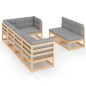 vidaXL Juego de muebles de jardín 7 pzas y cojines madera maciza pino