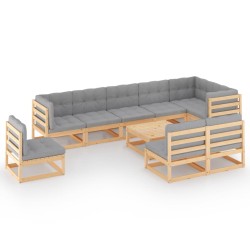 vidaXL Juego de muebles de jardín 10 pzas y cojines madera maciza pino