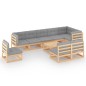 vidaXL Juego de muebles de jardín 10 pzas y cojines madera maciza pino