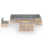 vidaXL Juego de muebles de jardín 10 pzas y cojines madera maciza pino
