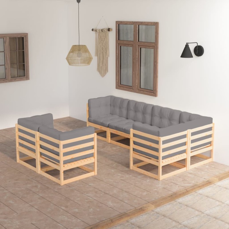 vidaXL Juego de muebles de jardín 7 pzas y cojines madera maciza pino