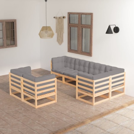 vidaXL Juego de muebles de jardín 7 pzas y cojines madera maciza pino