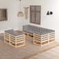vidaXL Juego de muebles de jardín 7 pzas y cojines madera maciza pino
