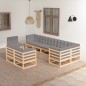 vidaXL Juego de muebles de jardín 9 pzas y cojines madera maciza pino vidaXL Juego de muebles de jardín 9 pzas y cojines madera maciza pino