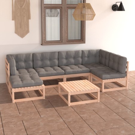 vidaXL Juego de muebles de jardín 7 pzas y cojines madera maciza pino