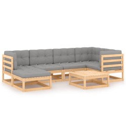 vidaXL Juego de muebles de jardín 7 pzas y cojines madera maciza pino
