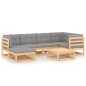 vidaXL Juego de muebles de jardín 7 pzas y cojines madera maciza pino