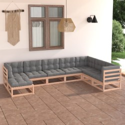 vidaXL Muebles de jardín 8 pzas y cojines madera maciza pino