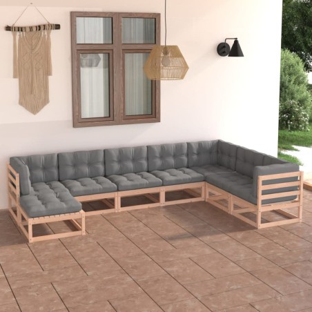 vidaXL Muebles de jardín 8 pzas y cojines madera maciza pino