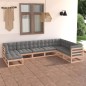 vidaXL Muebles de jardín 8 pzas y cojines madera maciza pino