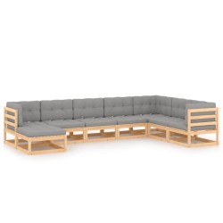 vidaXL Muebles de jardín 8 pzas y cojines madera maciza pino