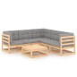 vidaXL Juego de muebles de jardín 6 pzas y cojines madera maciza pino vidaXL Juego de muebles de jardín 6 pzas y cojines madera maciza pino