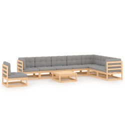 vidaXL Juego de muebles de jardín 9 pzas y cojines madera maciza pino