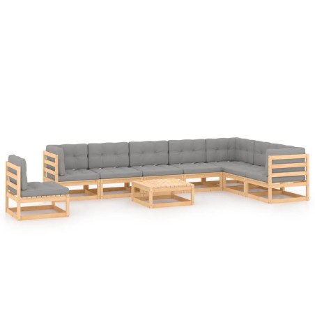 vidaXL Juego de muebles de jardín 9 pzas y cojines madera maciza pino