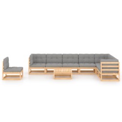 vidaXL Juego de muebles de jardín 9 pzas y cojines madera maciza pino