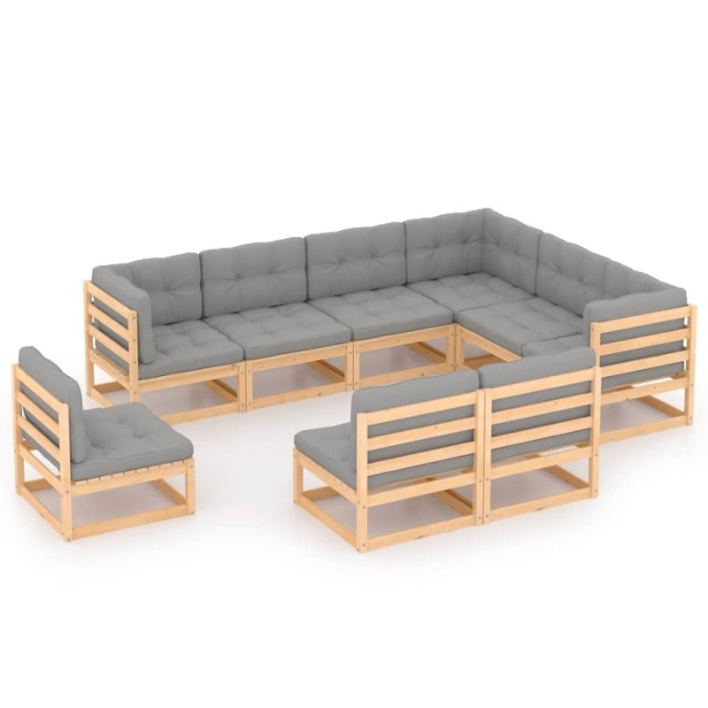vidaXL Juego de muebles de jardín 9 pzas y cojines madera maciza pino vidaXL Juego de muebles de jardín 9 pzas y cojines madera maciza pino