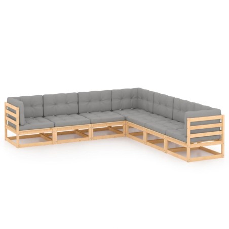 vidaXL Juego de muebles de jardín 7 pzas y cojines madera maciza pino