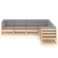 vidaXL Juego de muebles de jardín 7 pzas y cojines madera maciza pino