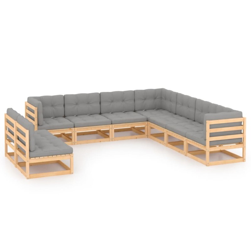 vidaXL Juego de muebles de jardín 9 pzas y cojines madera maciza pino vidaXL Juego de muebles de jardín 9 pzas y cojines madera maciza pino
