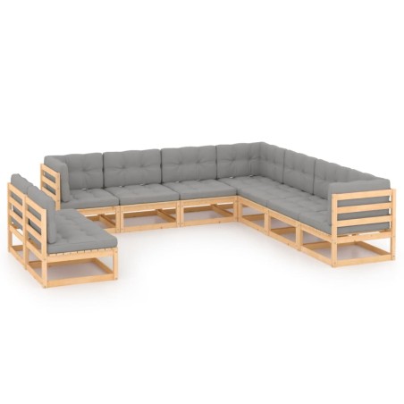 vidaXL Juego de muebles de jardín 9 pzas y cojines madera maciza pino