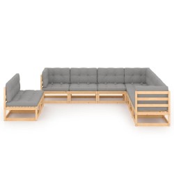 vidaXL Juego de muebles de jardín 9 pzas y cojines madera maciza pino