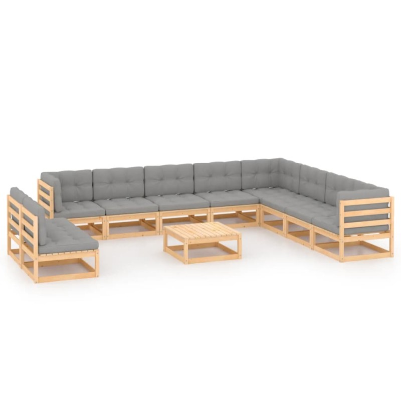 vidaXL Juego de muebles de jardín 11 pzas y cojines madera maciza pino vidaXL Juego de muebles de jardín 11 pzas y cojines madera maciza pino
