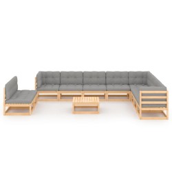 vidaXL Juego de muebles de jardín 11 pzas y cojines madera maciza pino