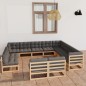 vidaXL Juego de muebles de jardín 12 pzas y cojines madera maciza pino