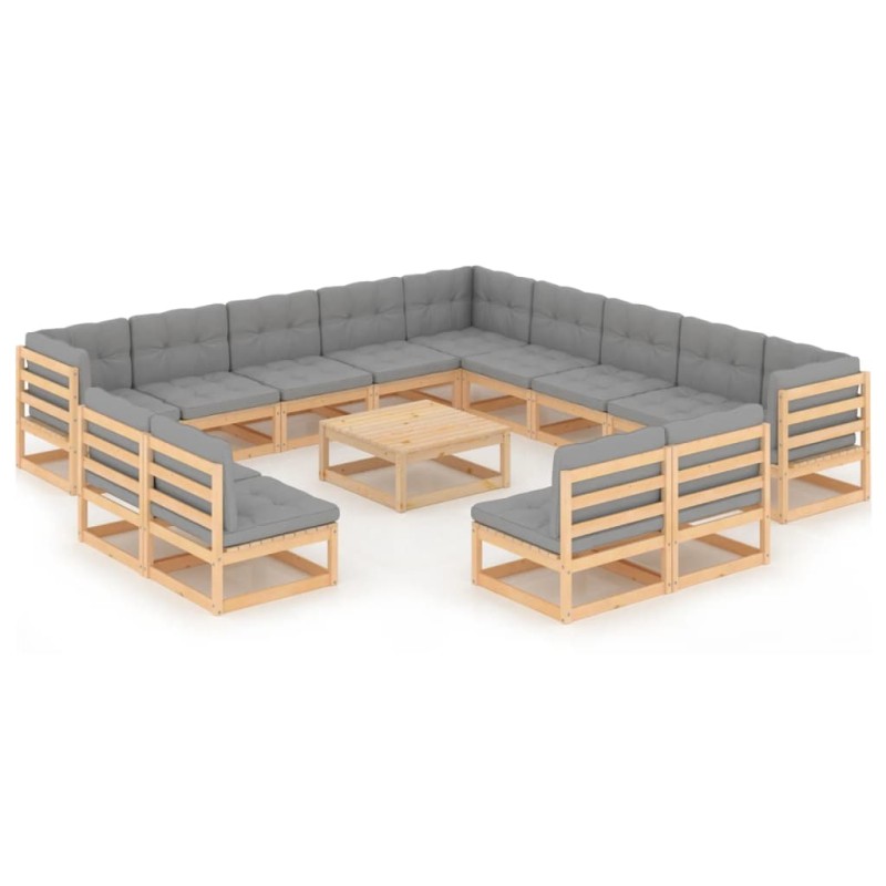 vidaXL Juego de muebles de jardín 14 pzas y cojines madera maciza pino vidaXL Juego de muebles de jardín 14 pzas y cojines madera maciza pino